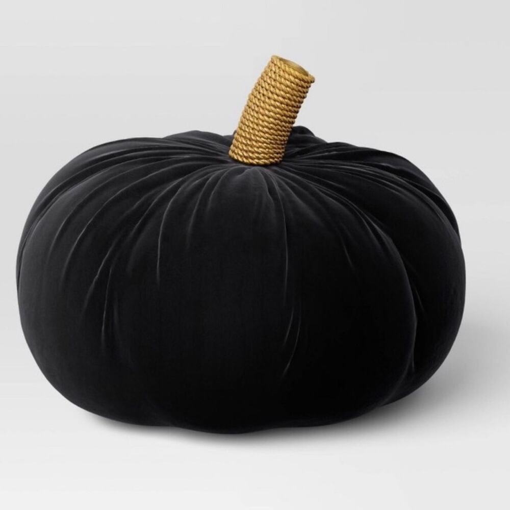 Threshold Pumpkin Shaped Black Velvet Throw Pillow New